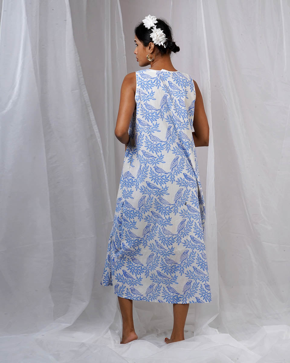 Megha White Hand Block Printed Dress-BAD