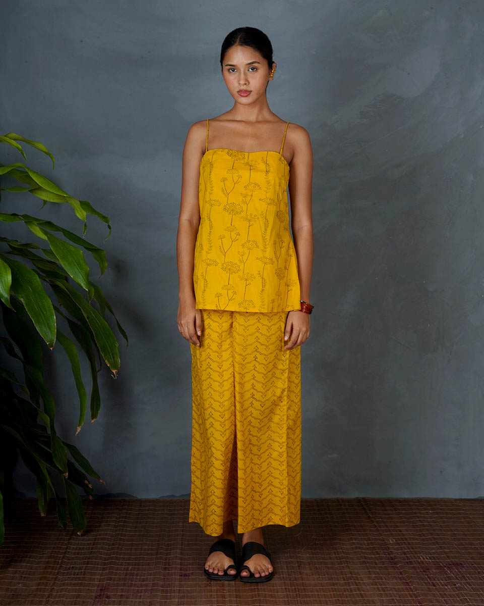 Noor Yellow Hand Block Printed Top-MYA