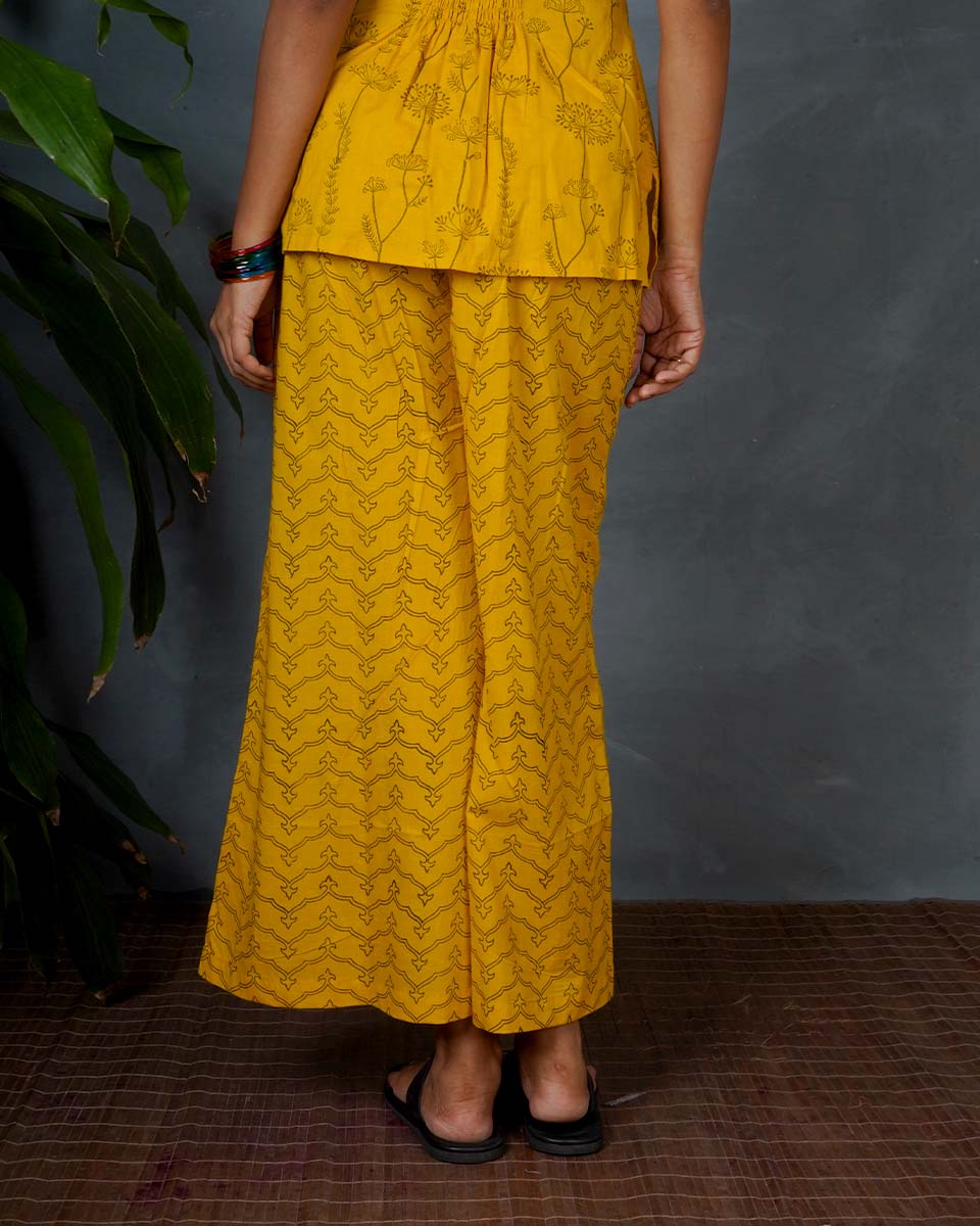 Rhea Yellow Hand Block Printed Bottom Pant-MYA