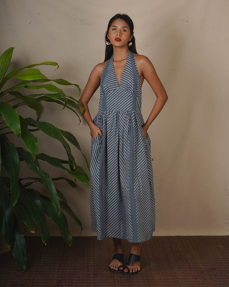 Lunar Hush Grey Block Printed Dress - BMS