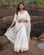 Cloudberry Kota Doria Ivory Block Printed Saree - SFD