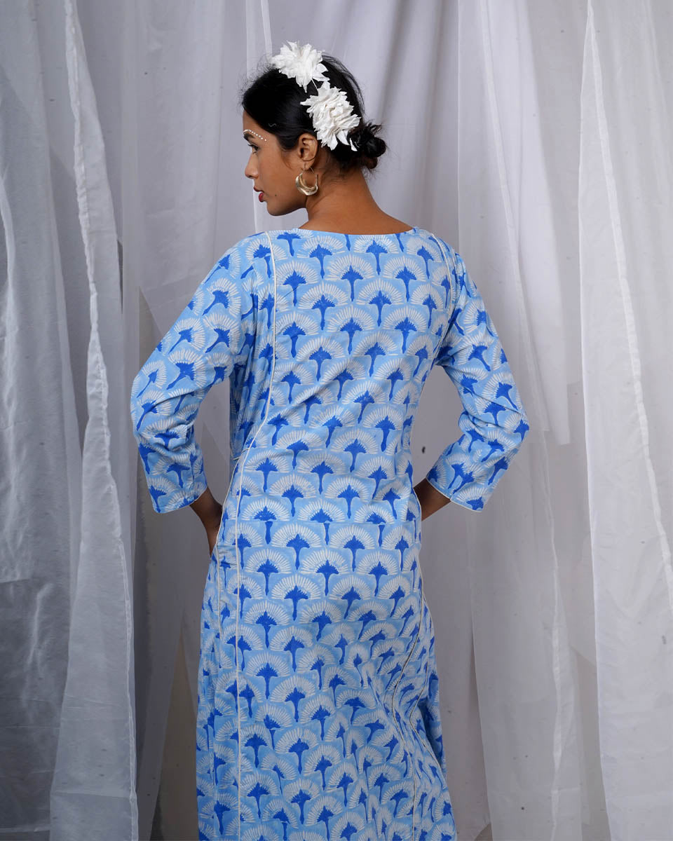 Pakhi Blue Hand Block Printed Kurti-BAD