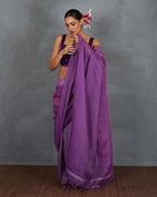 Embrace Glow Purple Handwoven Linen Saree - TARA