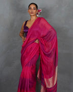 Samira Magneta Handwoven Linen Saree - TARA