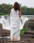 Dewbone Kota Doria Ivory Block Printed Saree - SFD