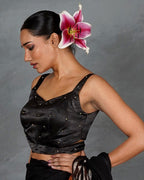 Rise Bright Black Mashru Silk Blouse - TARA