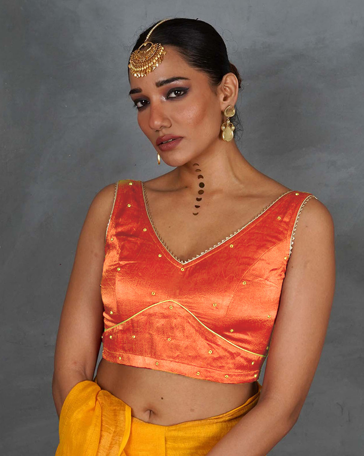 Rivya Orange Mashru Silk Blouse - TARA
