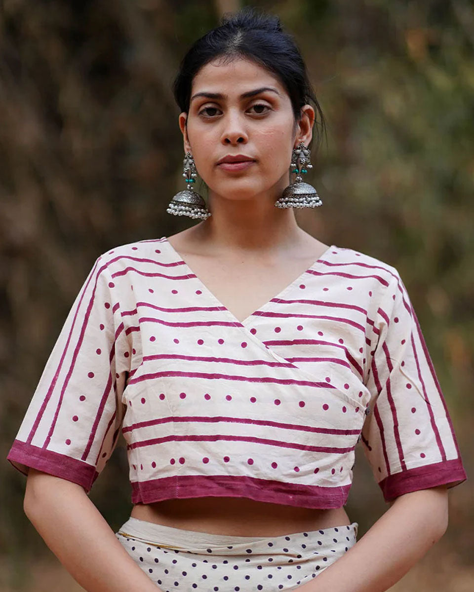 Inaaya Ivory Block Printed Cotton Blouse - WW