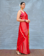 Gentle Fall Red Handblock Print Modal Silk Saree - Flow