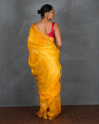 Roshni Yellow Handblock Linen Saree - TARA