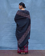 Binodini Black With Maroon Handblock Printed Cotton Saree - Soil
