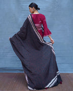 Mrinmoyee Maroon With Black Handblock Printed Cotton Saree - Soil