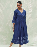 Aslekhi Blue Handblock Print Cotton Dress - INDI