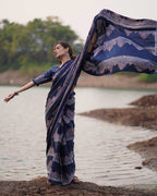 Elishat Black Block printed Modal Silk Saree - Jaisal