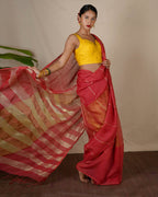 Jyotsna Maroon Handwoven Linen Zari Saree - Eknoor