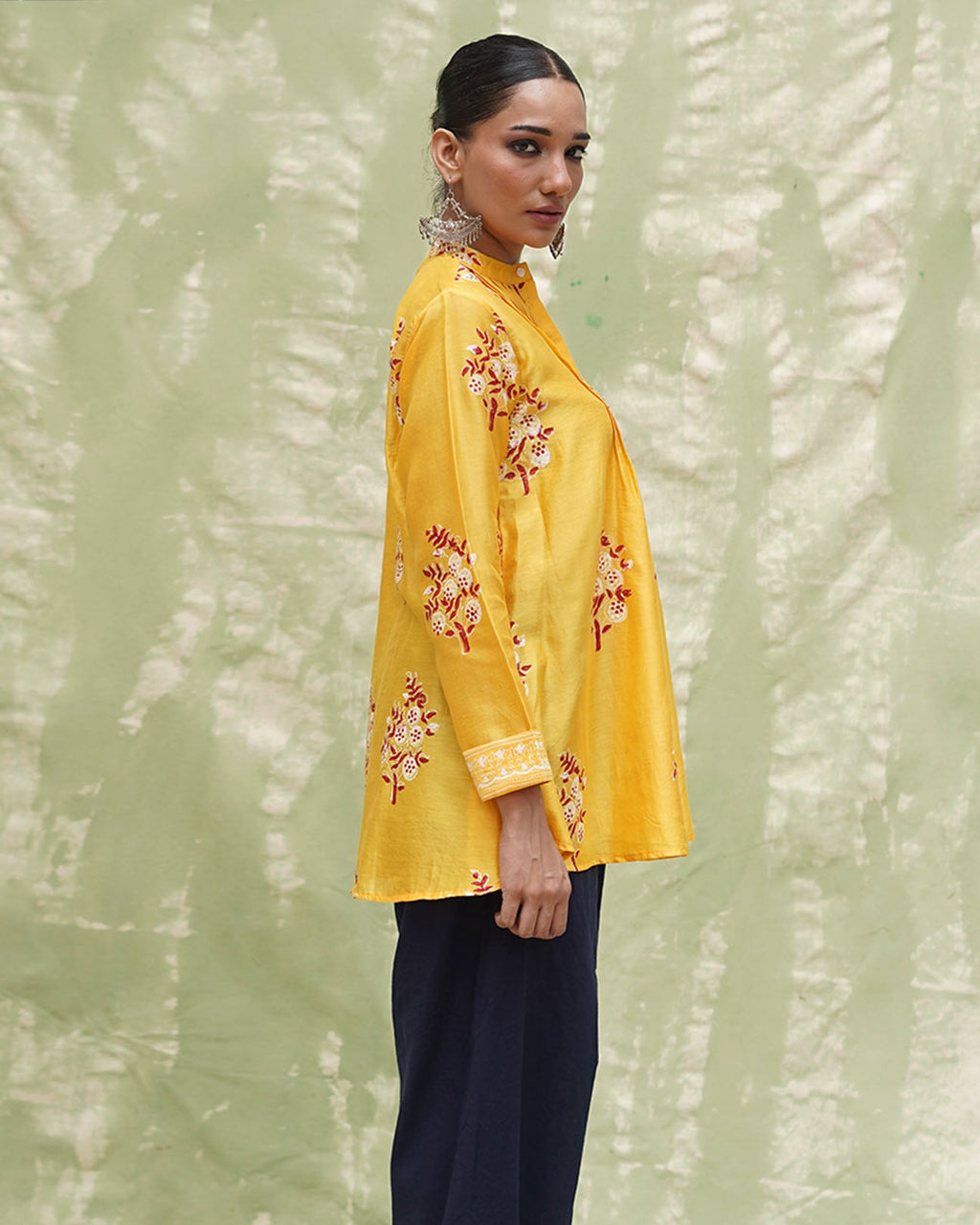 Kiran Si Tu Yellow Handblock Printed Chanderi Silk Kurti - CHD