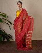 Jyotsna Maroon Handwoven Linen Zari Saree - Eknoor