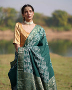 Madhurima Green Block printed Dola Silk Saree - RB