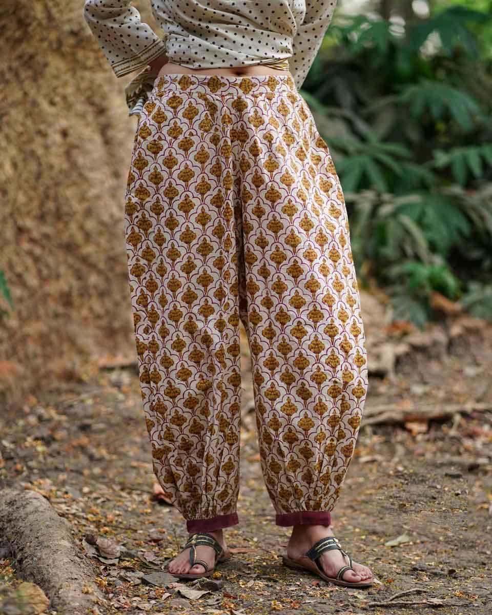 Malika Ivory Block Printed Cotton Pant - WW