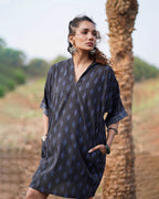 Swaying Silence Blockprinted Cotton Dress-WWB