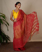 Jyotsna Maroon Handwoven Linen Zari Saree - Eknoor