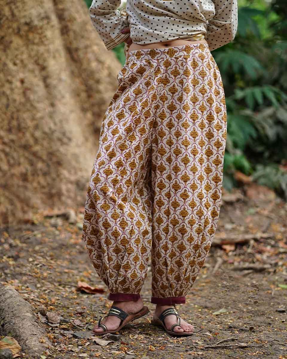 Malika Ivory Block Printed Cotton Pant - WW