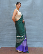 Slow Ripple Green Handblock Print Modal Silk Saree - Flow