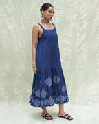 Bahar Blue Handblock Print Cotton Dress - INDI