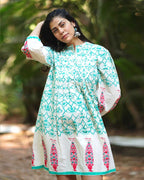 Petuniaâ€™s Poise Teal Green Block Printed Cotton Dress - MMG