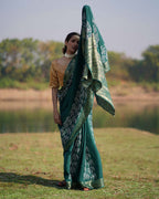 Madhurima Green Block printed Dola Silk Saree - RB