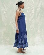 Bahar Blue Handblock Print Cotton Dress - INDI