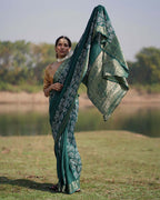 Madhurima Green Block printed Dola Silk Saree - RB