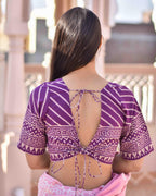 Purple Handprinted Pure Cotton Crop Top Blouse -Skd
