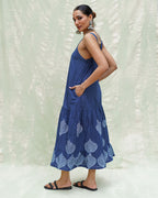 Bahar Blue Handblock Print Cotton Dress - INDI