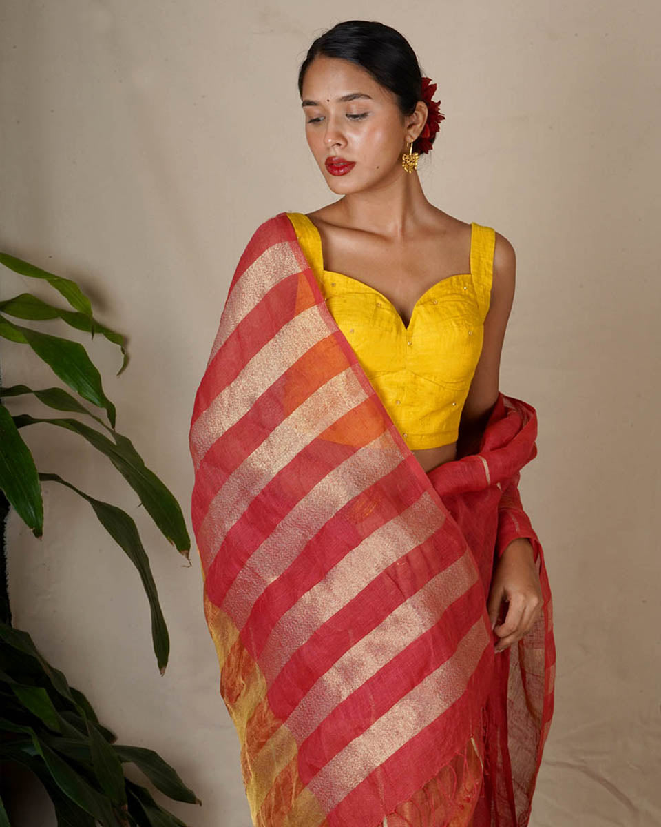 Rashmi Handwoven Linen Zari Blouse - Eknoor