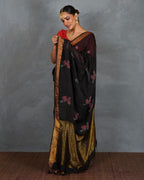 Tejasvi Black Handblock Linen Saree - TARA