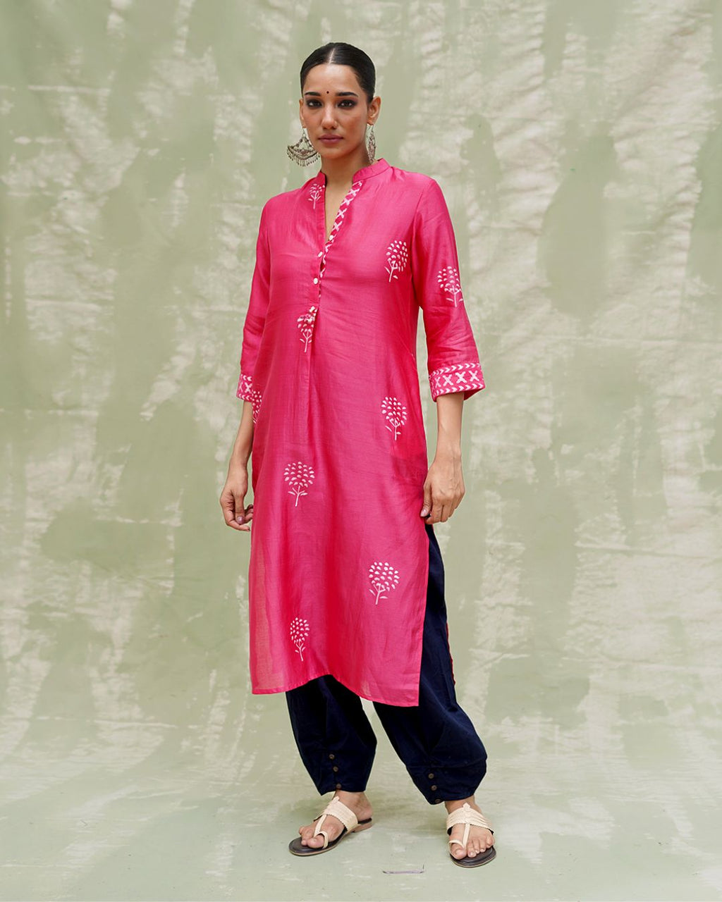 Rang Reet Pink Handblock Printed Chanderi Silk Kurti - CHD