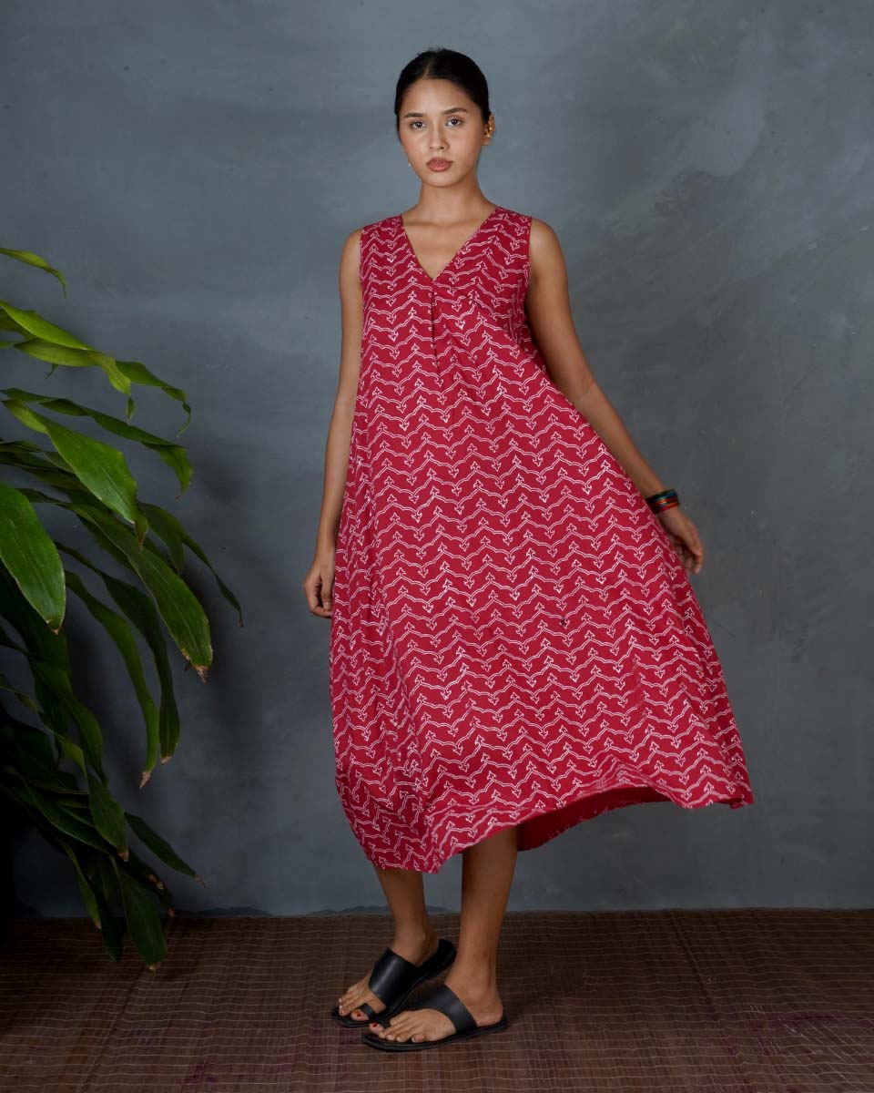 Sparshika Red Hand Block Printed Dress-MYA