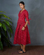 Saanjhika Red Hand Block Printed Dress-MYA