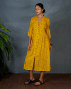Ziya Yellow Hand Block Printed Dress-MYA