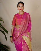 Ujjwala Pink Handwoven Linen Zari Saree - Eknoor