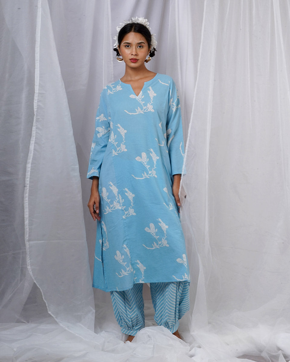Tia Blue Hand Block Printed Kurta Set-BAD