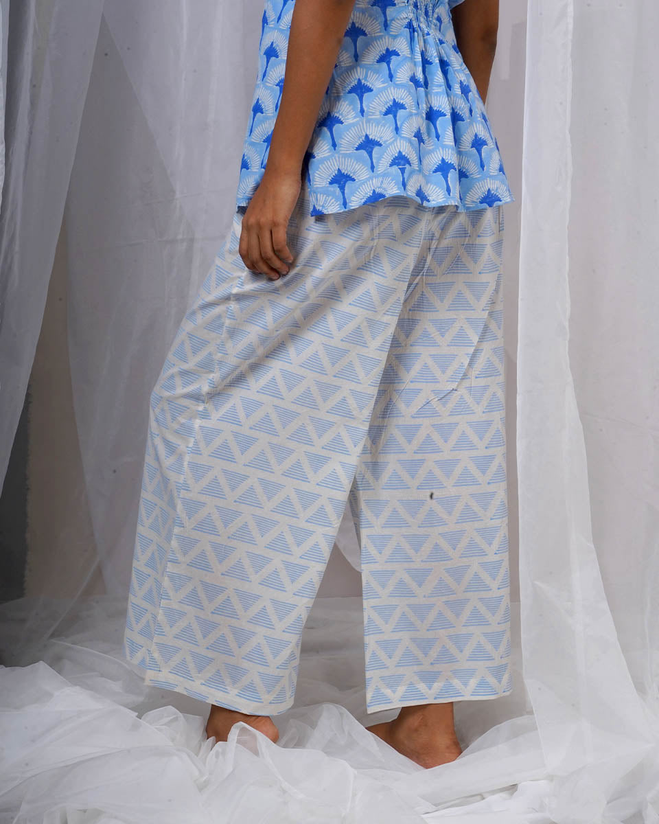 Anvi Blue Hand Block Printed Bottom Pant-BAD