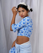 Diti Blue Hand Block Printed Blouse-BAD