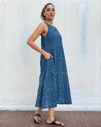 Butterfly Pea Blockprinted Cotton Dress