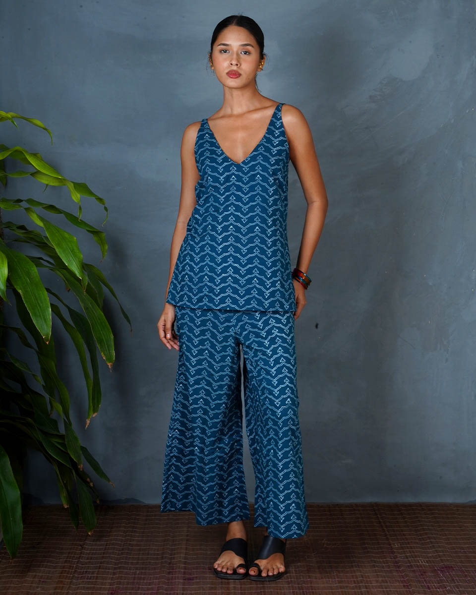 Snehal Teal Green Hand Block Printed Bottom Pant-MYA