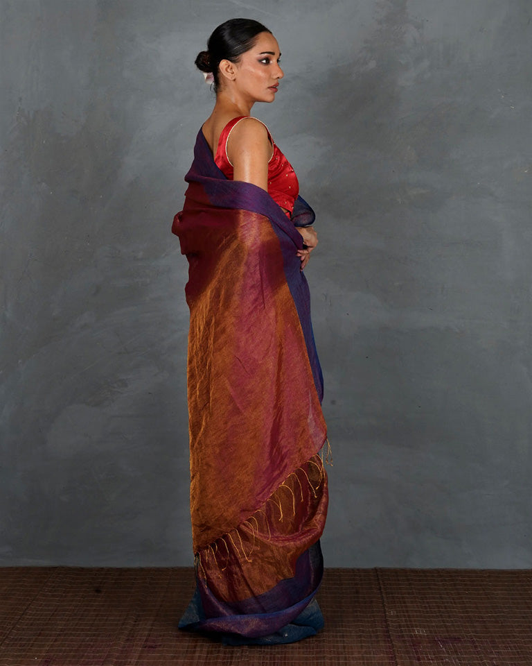 Chase Light Violet Handwoven Linen Saree - TARA
