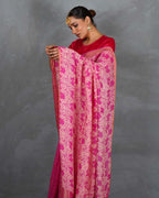 Fiza Pink Handblock Linen Saree - TARA