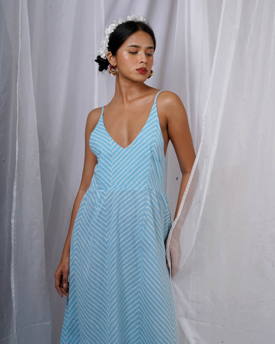 Gudiya Blue Hand Block Printed Dress-BAD