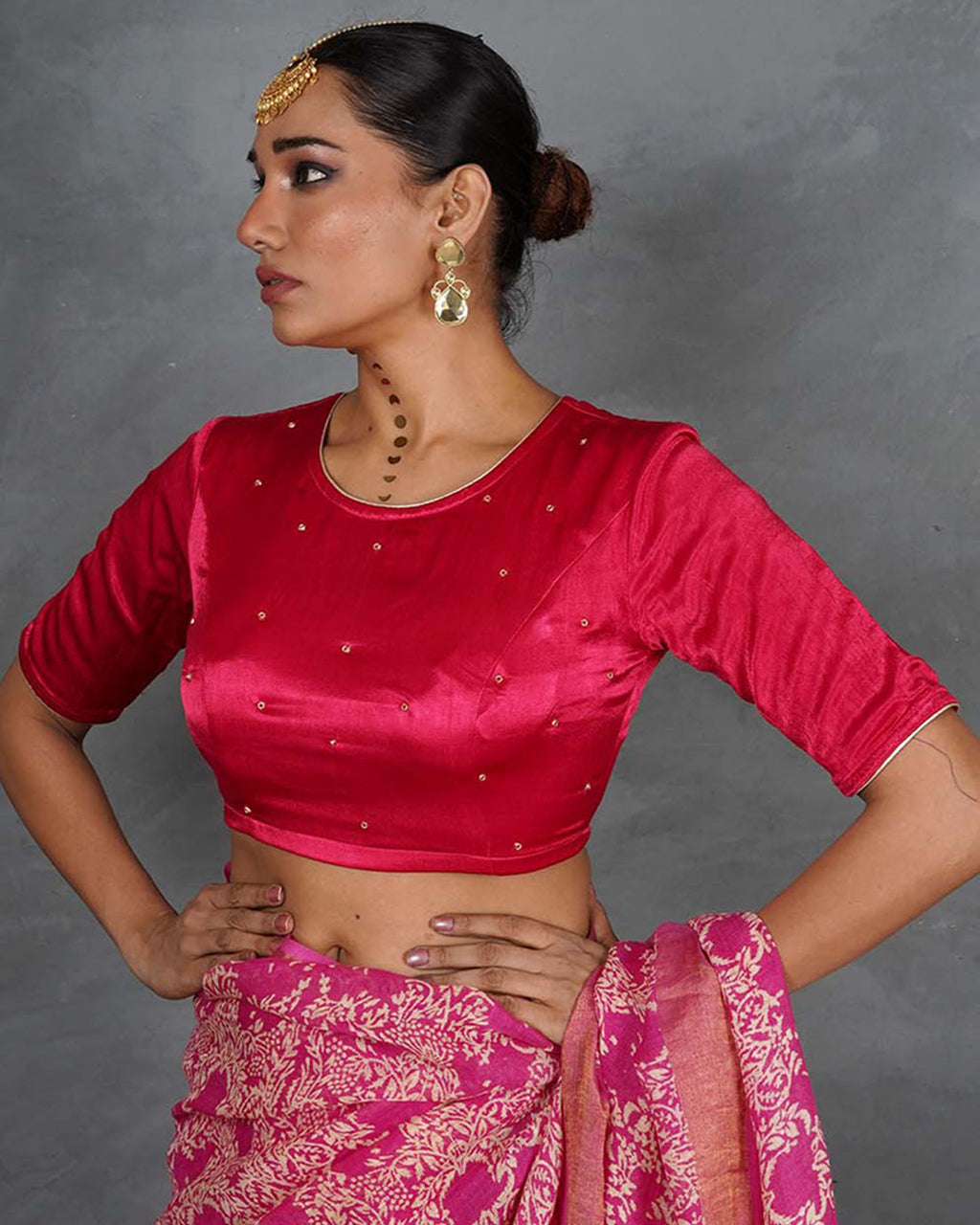 Aahana Magneta Pink Mashru Silk Blouse - TARA